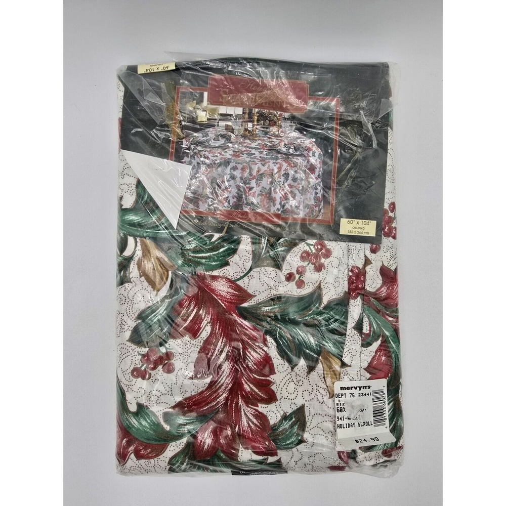 60 X 104 Holiday Scroll Red Holly Green White Christmas Tablecloth Rectangle